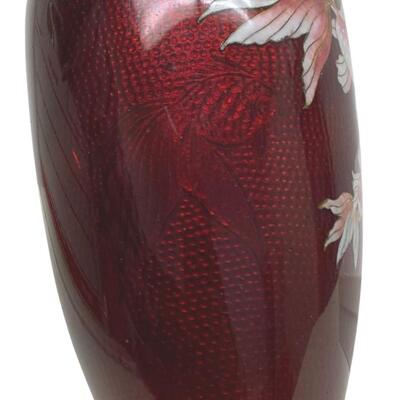 Japanese Ginbari Cloisonne Pigeon Blood Koi Fish Vase
