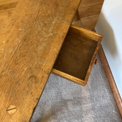 Primitive Oak Bench Style Coffee Table with Drawer