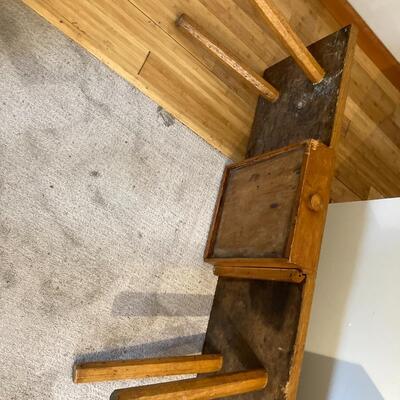 Primitive Oak Bench Style Coffee Table with Drawer