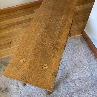 Primitive Oak Bench Style Coffee Table with Drawer