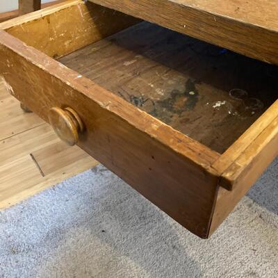 Primitive Oak Bench Style Coffee Table with Drawer
