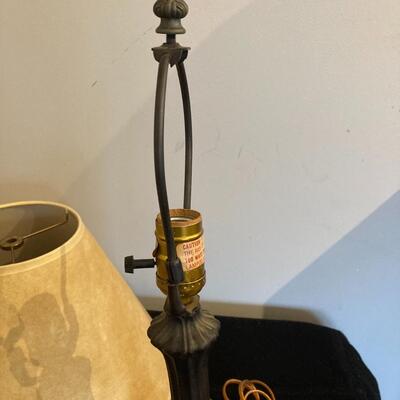 Antique Bronzed Metal Lamp Base with Shade. Re-wired and working