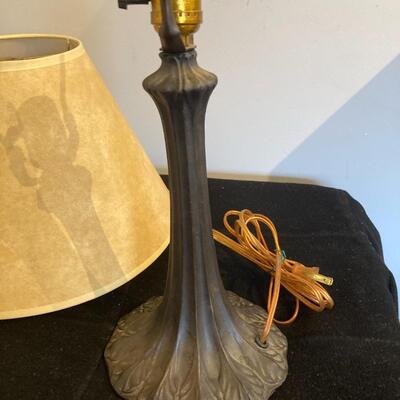 Antique Bronzed Metal Lamp Base with Shade. Re-wired and working