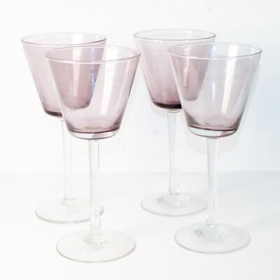 Set of 4 Purple Amethyst Glass Wine Goblets