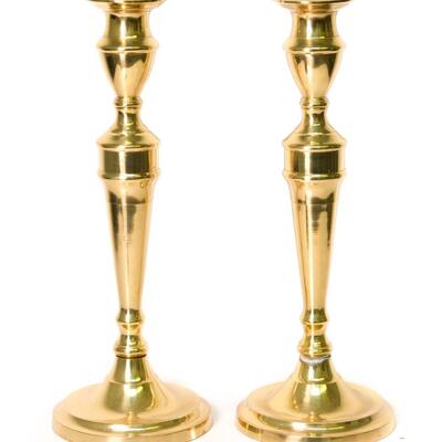 Pair of Brass Color Metal Candlesticks, 11"