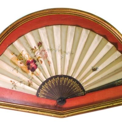 Victorian Continental Silk Embroidered Fan W/ Bee