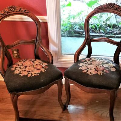 Lot #98  Pair Antique Balloon Back Parlor Chairs