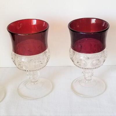 Lot #99  Set of 4 Vintage Ruby Flashed Goblets - King's Crown pattern