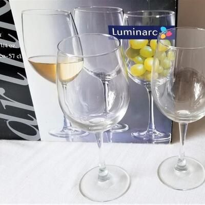 Lot #106  10 Luminarc Crystal White Wine Glasses