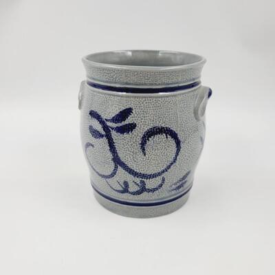 GLAZED POTTERY BLUE GREY SMALL CROCK