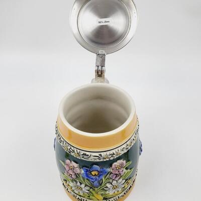 HAND PAINTED GERZ FLOWERED BEER STEIN