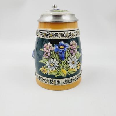 HAND PAINTED GERZ FLOWERED BEER STEIN