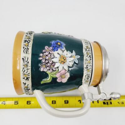 HAND PAINTED GERZ FLOWERED BEER STEIN