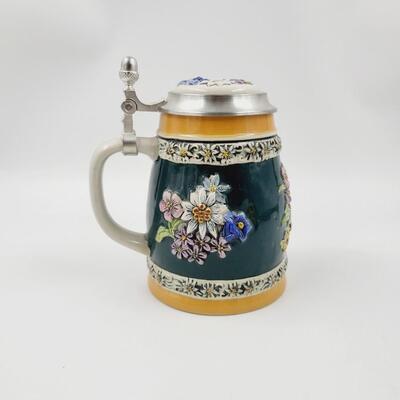 HAND PAINTED GERZ FLOWERED BEER STEIN