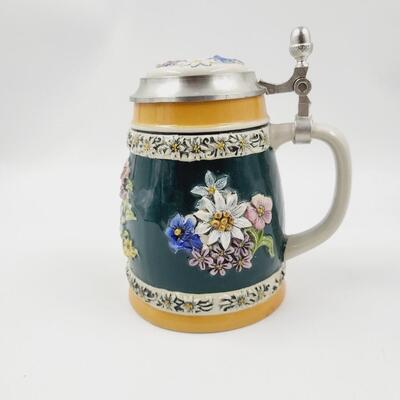 HAND PAINTED GERZ FLOWERED BEER STEIN