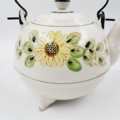 HAND PAINTED TEA KETTLE ROOSTER & SUNFLOWERS