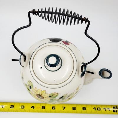 HAND PAINTED TEA KETTLE ROOSTER & SUNFLOWERS