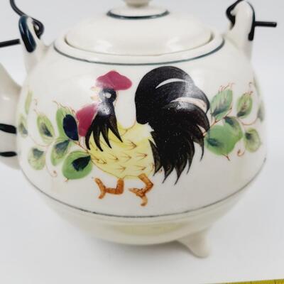 HAND PAINTED TEA KETTLE ROOSTER & SUNFLOWERS