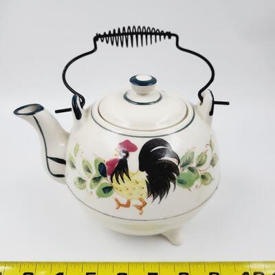 HAND PAINTED TEA KETTLE ROOSTER & SUNFLOWERS