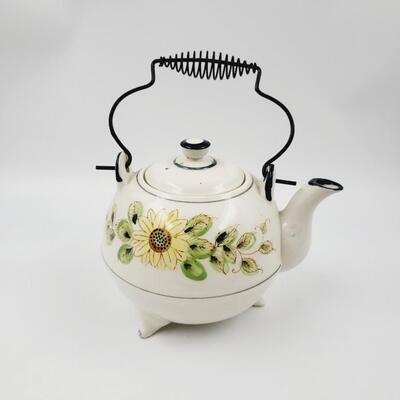 HAND PAINTED TEA KETTLE ROOSTER & SUNFLOWERS