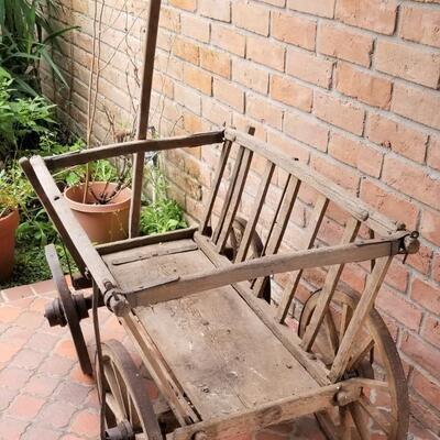 Lot# 110  Antique Primitive Pull Cart/Feeding Wagon