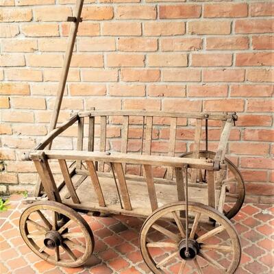 Lot# 110  Antique Primitive Pull Cart/Feeding Wagon