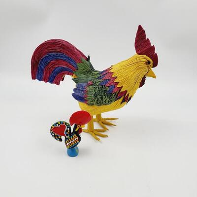 PAPER MACHE STYLE ROOSTER & FRIEND