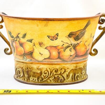 DECORATIVE METAL TUB W/ BIRDS & PEARS