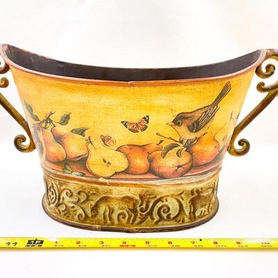 DECORATIVE METAL TUB W/ BIRDS & PEARS