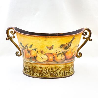 DECORATIVE METAL TUB W/ BIRDS & PEARS