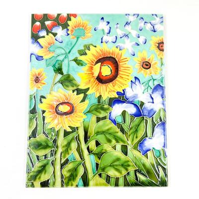 LARGE DECORATIVE TILE W/ SUNFLOWER DESIGN