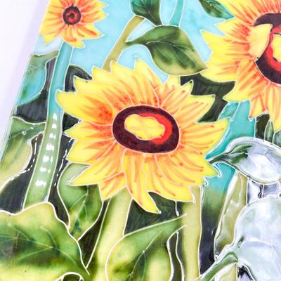 LARGE DECORATIVE TILE W/ SUNFLOWER DESIGN