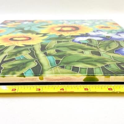 LARGE DECORATIVE TILE W/ SUNFLOWER DESIGN
