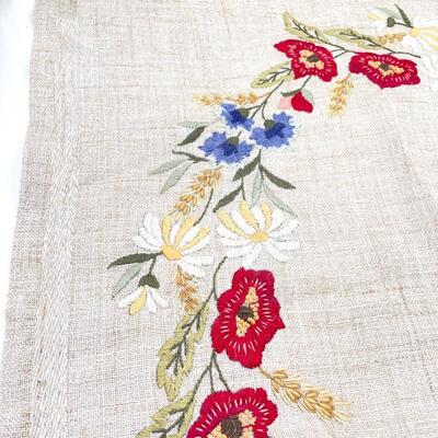VINTAGE JOBELAN EMBROIDERED FLORAL FABRIC SQUARE/TAPESTRY - WEST GERMANY