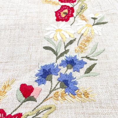 VINTAGE JOBELAN EMBROIDERED FLORAL FABRIC SQUARE/TAPESTRY - WEST GERMANY
