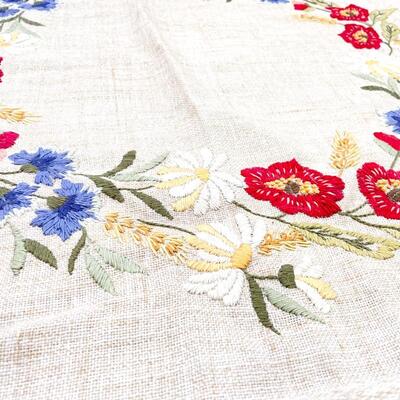 VINTAGE JOBELAN EMBROIDERED FLORAL FABRIC SQUARE/TAPESTRY - WEST GERMANY