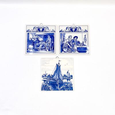 6â€ HOLLAND DELFT BLUE HAND-PAINTED CERAMIC TILE BUNDLE OF 3
