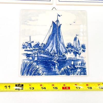 6â€ HOLLAND DELFT BLUE HAND-PAINTED CERAMIC TILE BUNDLE OF 3