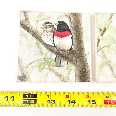 3.5â€ DECORATIVE BIRD CERAMIC TILES/COASTERS SET OF 2