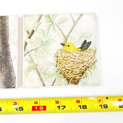 3.5â€ DECORATIVE BIRD CERAMIC TILES/COASTERS SET OF 2