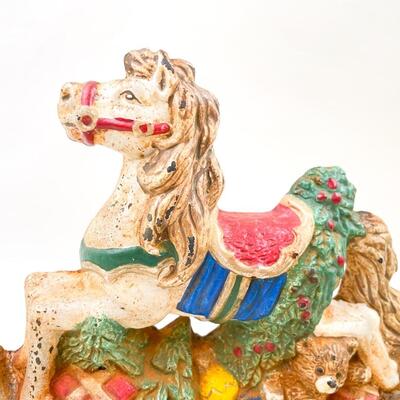VINTAGE 7â€ CAST IRON â€œMERRY CHRISTMASâ€ ROCKING HORSE DECOR