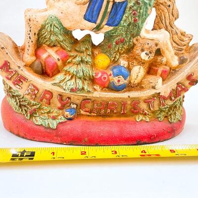 VINTAGE 7â€ CAST IRON â€œMERRY CHRISTMASâ€ ROCKING HORSE DECOR
