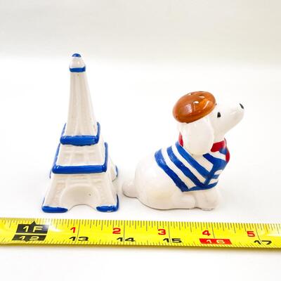 EIFFEL TOWER & PARISIAN PUPPY SALT & PEPPER SHAKERS
