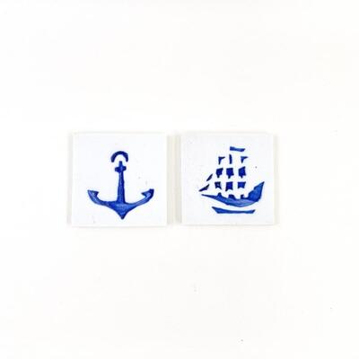 MINI 3â€ NAUTICAL CERAMIC TILES SET OF 2