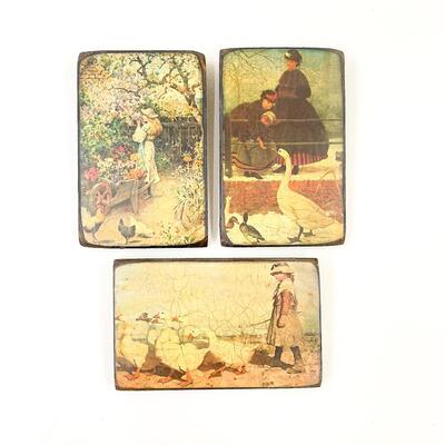OLD MASTER REPRODUCTIONS â€œFARMHOUSE MEMORIESâ€ SMALL WALL PLAQUES, SET OF 3