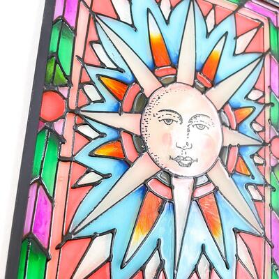 SMALL STAINED GLASS SUN HANGING PANEL