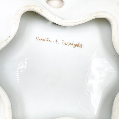 9â€ GOLD SCALLOPED EDGE DECORATIVE BOWL - SIGNED CECILE F. WRIGHT