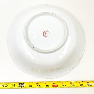 VINTAGE 10â€ GREEN RIMMED FLORAL PORCELAIN BOWL - MARKED â€œLEUCHTENBURG C.A.L. & S.â€