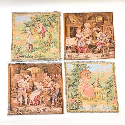 10.5â€ SQUARE TAPESTRIES, SET OF 4 - MADE IN FRANCE