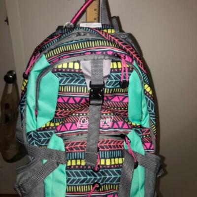 Purses / hangbags: Coleman multi colored bookbag;
